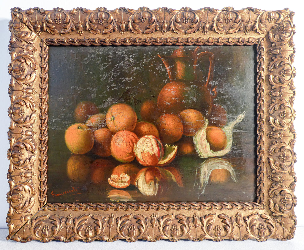 quadro natura morta arance firmato dipinto olio tavola cornice epoca 1900