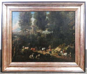 quadro paesaggio pastorale epoca 1600 dipinto olio tela area veneta antico