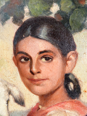 quadro pastorella agnelli ritratto bambina pastorale dipinto olio tela 1900