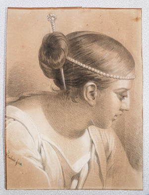 quadro ritratto donna ragazza disegno carta firmato antonio barberis 1800