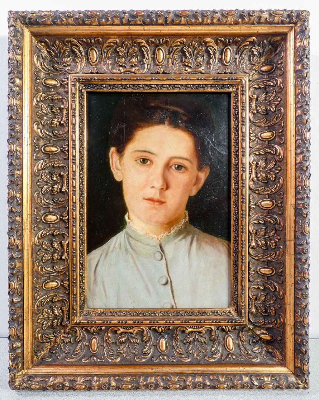 quadro ritratto giovane donna dipinto olio cartoncino cornice dorata 1800