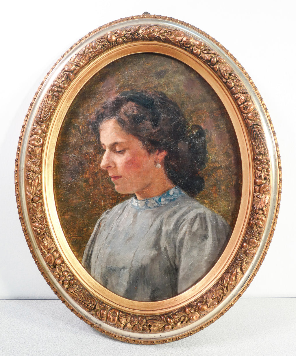 quadro ritratto giovane donna ragazza dipinto olio tela cornice ovale 1800
