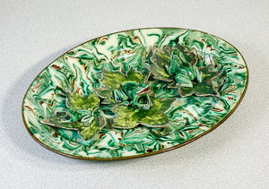 raro piatto pichon uzes scultura rane epoca 1800 ceramica smalto policromo