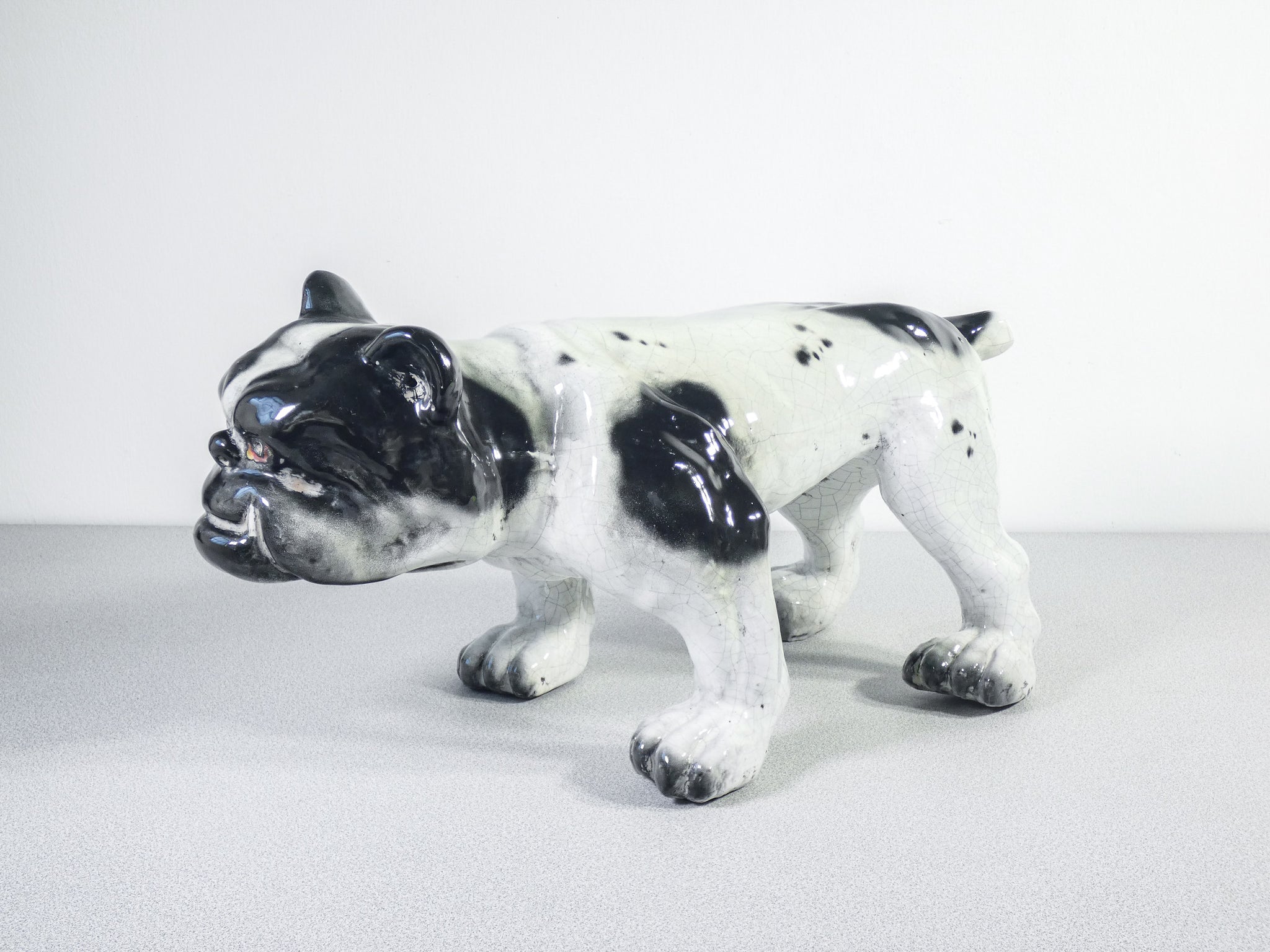 scultura bulldog francese terracotta invetriata maiolica francia antica 1900