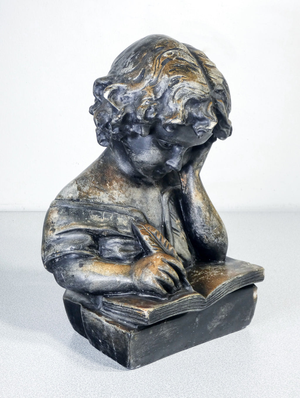 scultura busto bambino che scrive statua gesso epoca libro bust sculpture