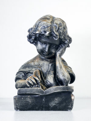 scultura busto bambino che scrive statua gesso epoca libro bust sculpture