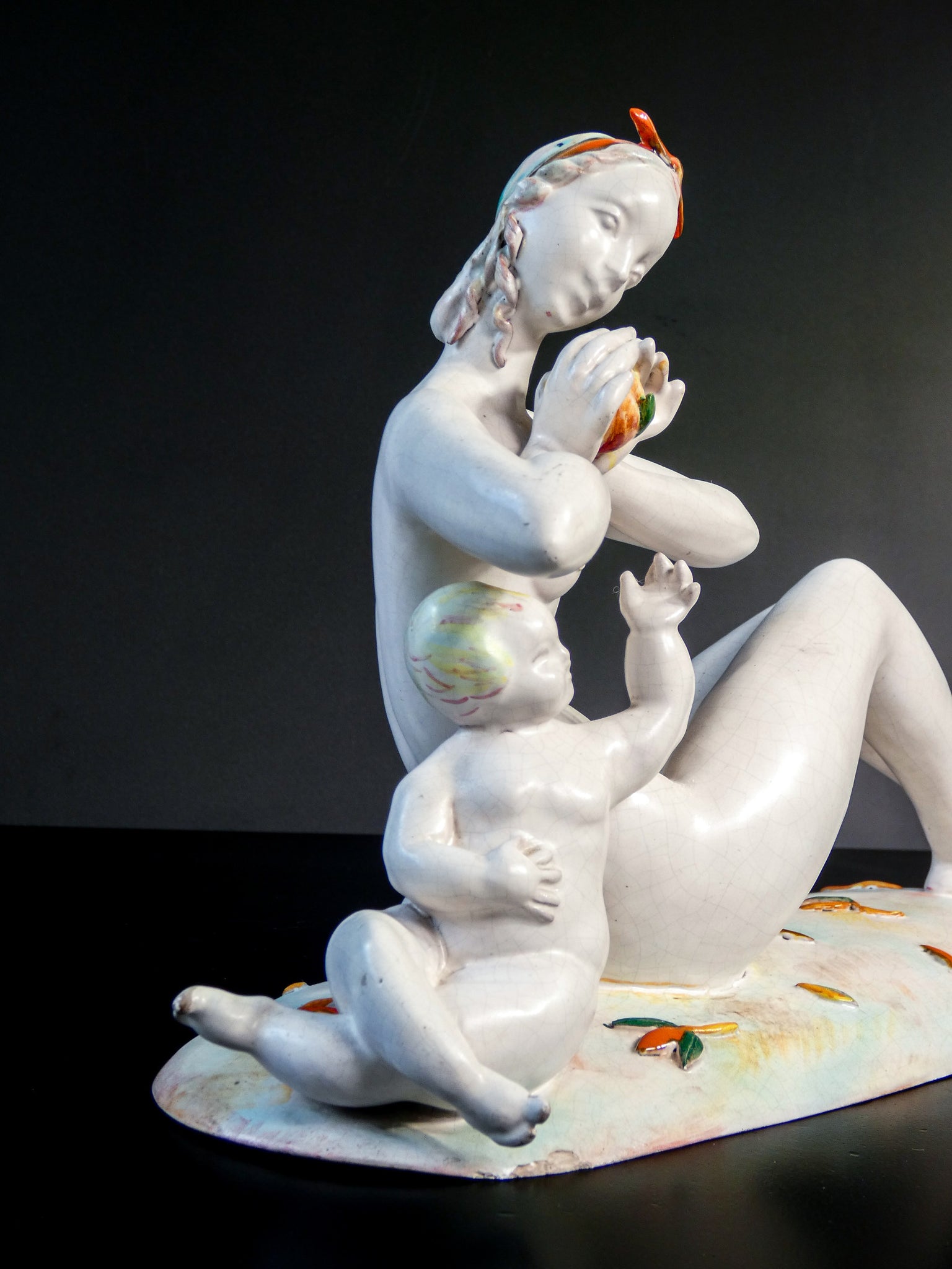 scultura ceramica eugenio pattarino epoca 1920s art deco nudo donna bambino