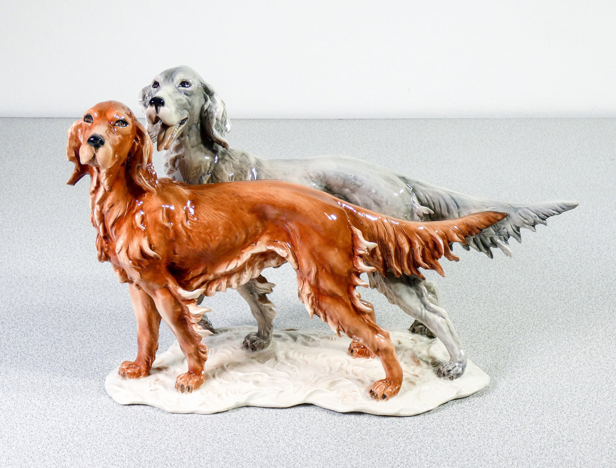 scultura ceramica giuseppe granello per cacciapuoti coppia cani setter 1920s