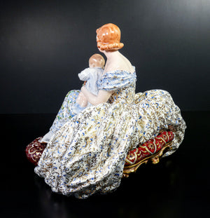 scultura guido cacciapuoti damigella bambino fiori epoca 1940 ceramica dipinta