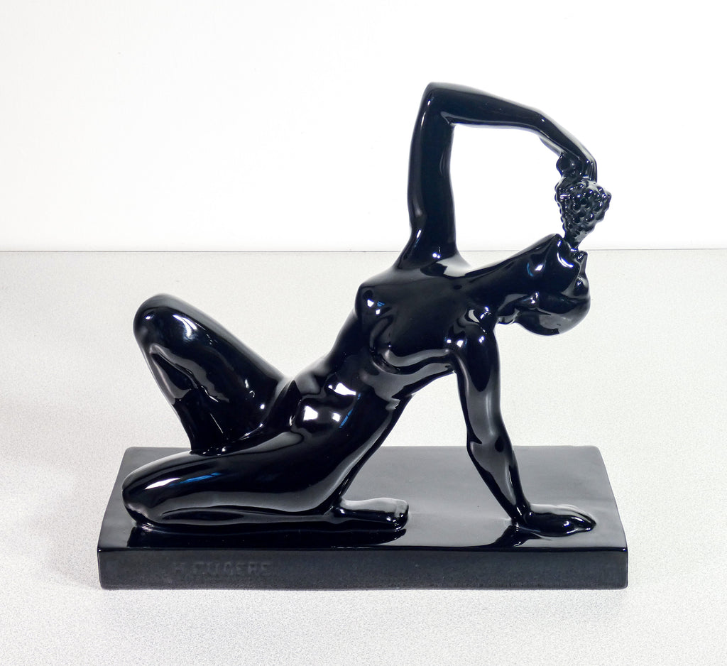 scultura henry fugere epoca 1925 ceramica donna nudo uva dame mit weintrauben