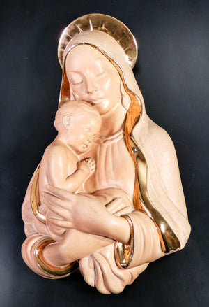 scultura zaccagnini madonna con bambino maria gesu nativita ceramica dorata