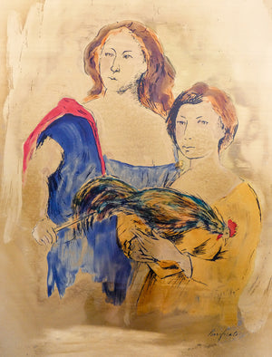 serigrafia ottone domenico purificato epoca 1960s donne gallina dipinto