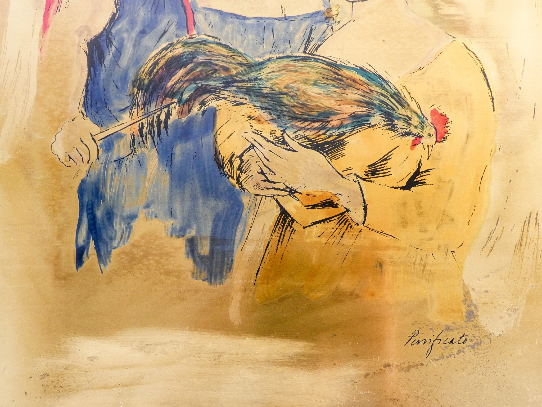 serigrafia ottone domenico purificato epoca 1960s donne gallina dipinto