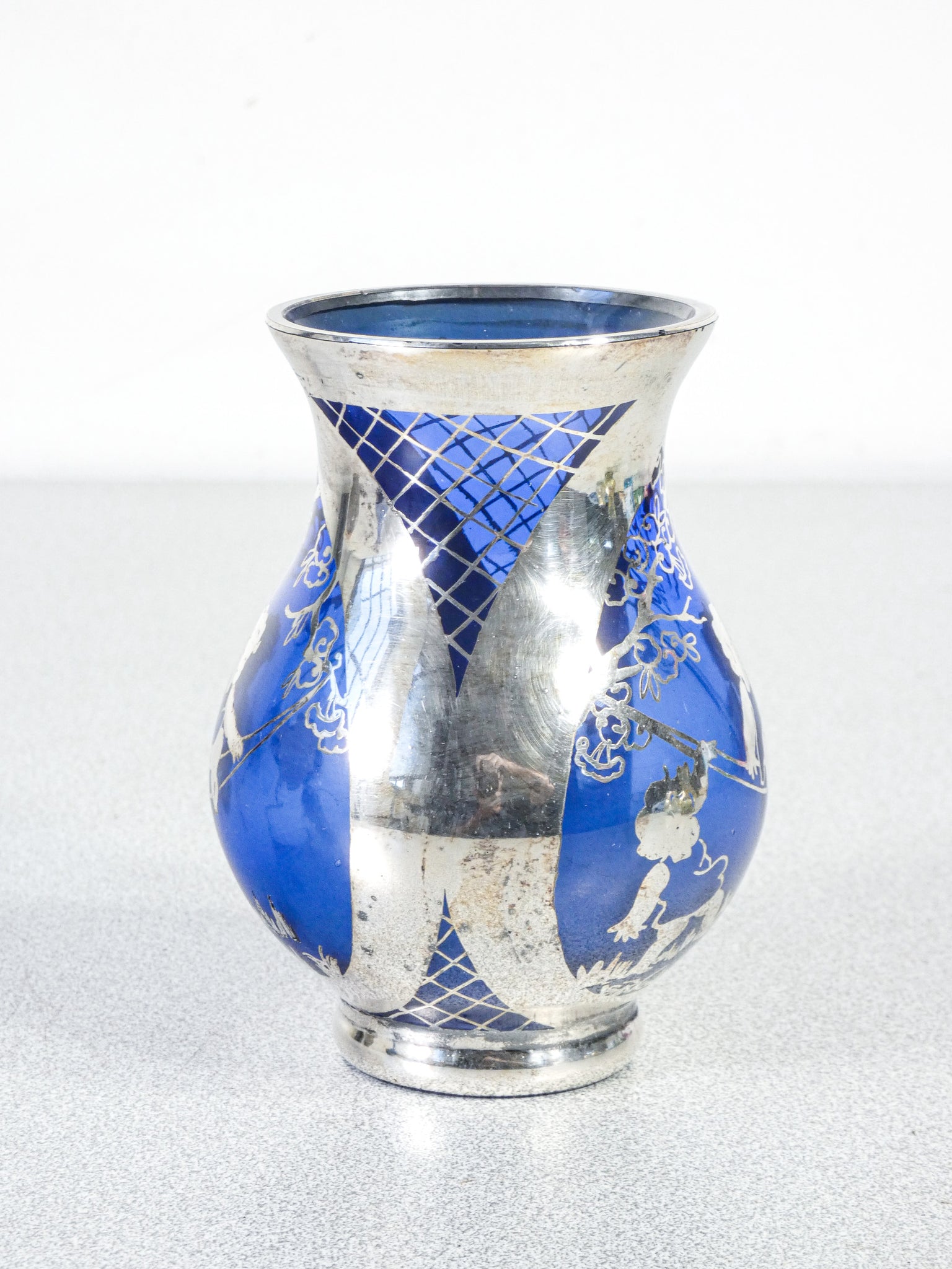 set 3 vasetti vetro soffiato argento smalto murano vasi italia epoca 1900