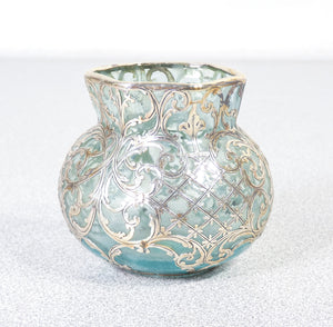 set 3 vasetti vetro soffiato argento smalto murano vasi italia epoca 1900