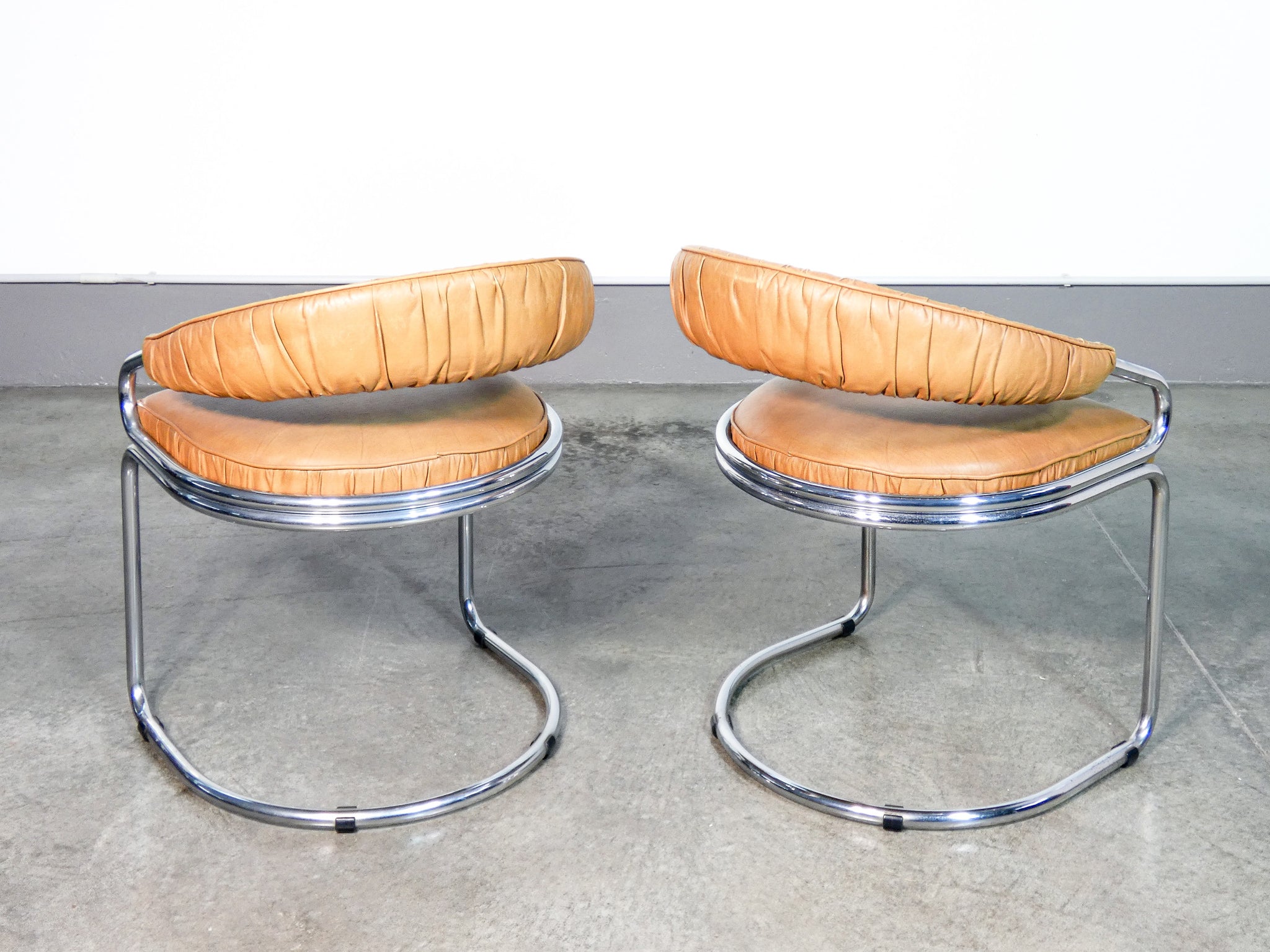 set 4 sedie design giotto stoppino acciaio cromato pelle cantilever side chairs 