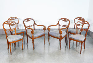 set 6 sedie restaurazione carlo x legno noce epoca 1800 sala da pranzo antico