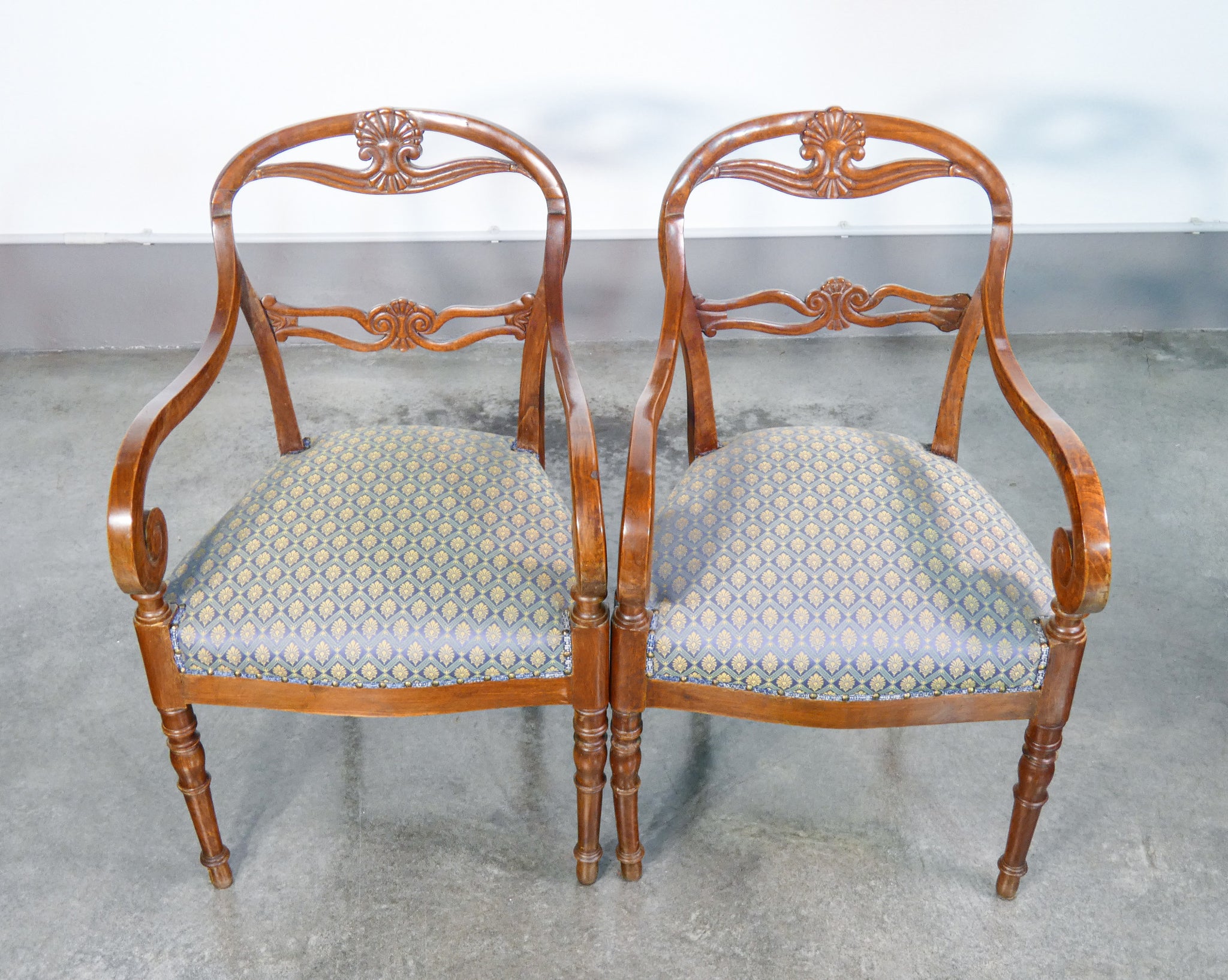 set 6 sedie restaurazione carlo x legno noce epoca 1800 sala da pranzo antico