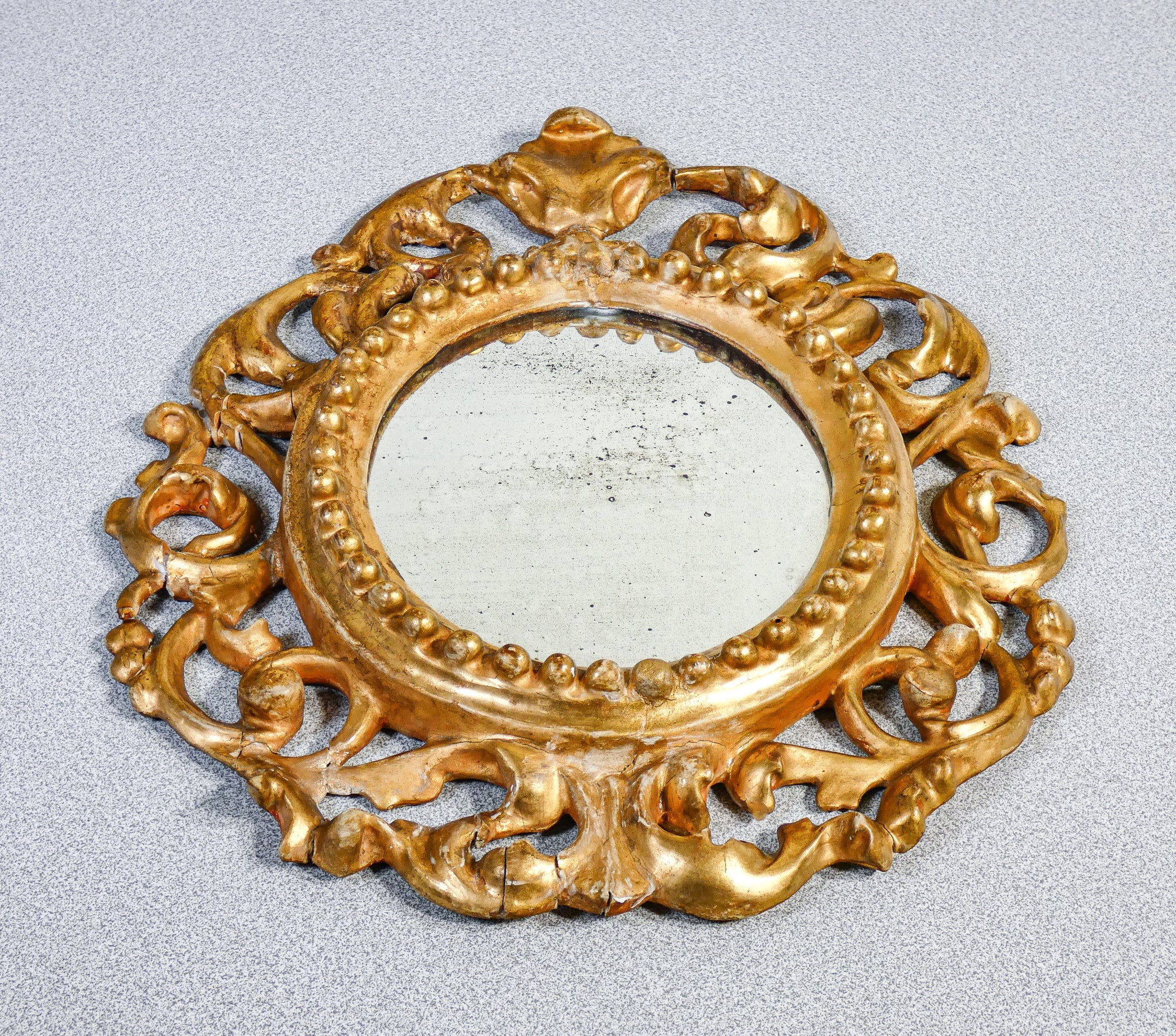 specchiera originale epoca 1700 dorata foglia oro specchio legno scolpito antica