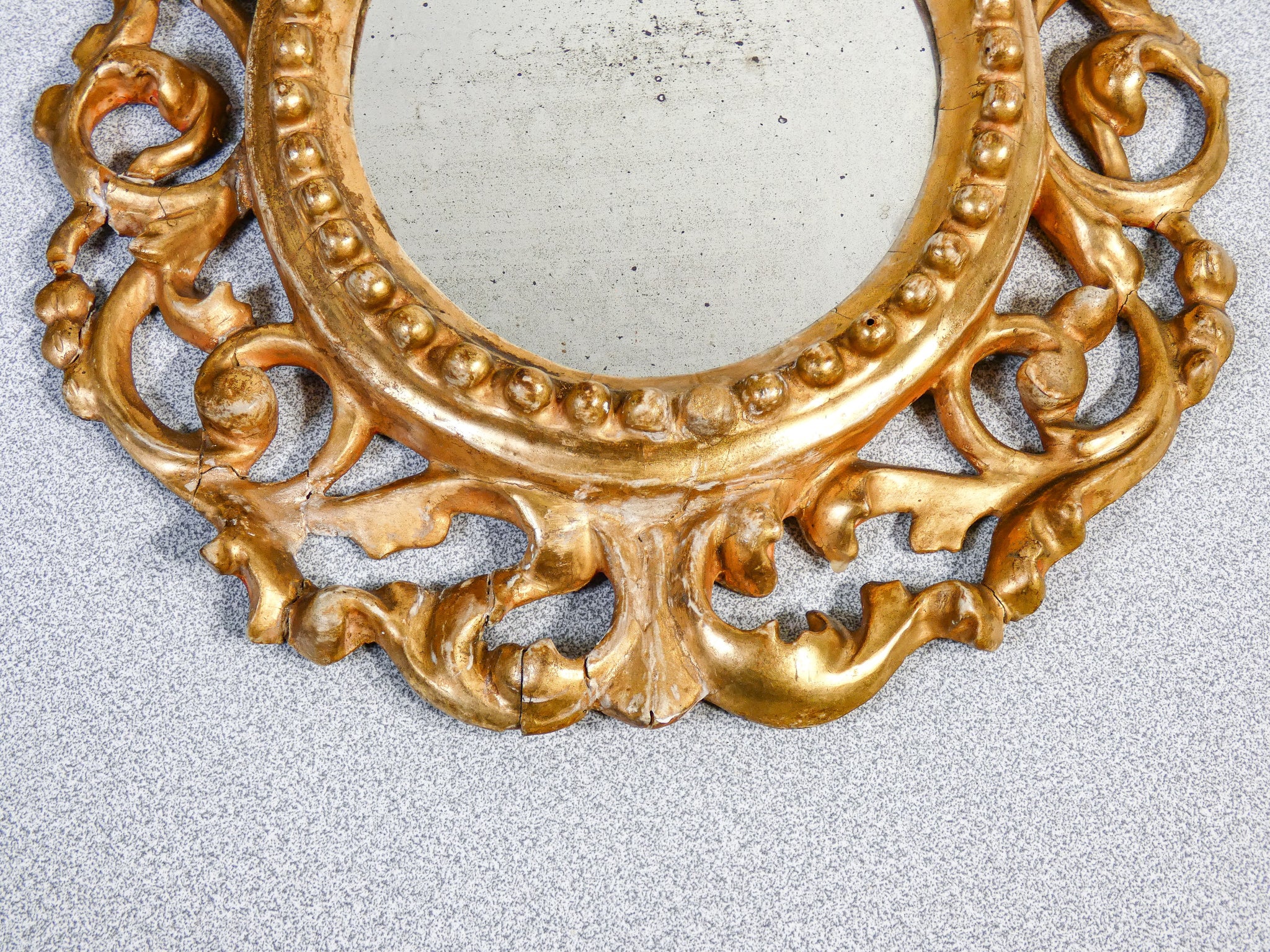 specchiera originale epoca 1700 dorata foglia oro specchio legno scolpito antica