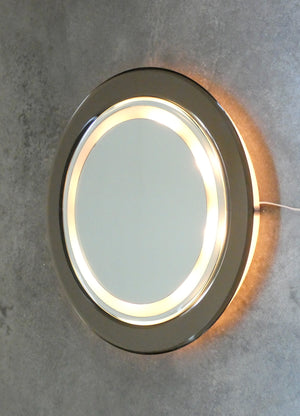 specchio da muro retroilluminato design italiano 1970s rotondo vetro mirror