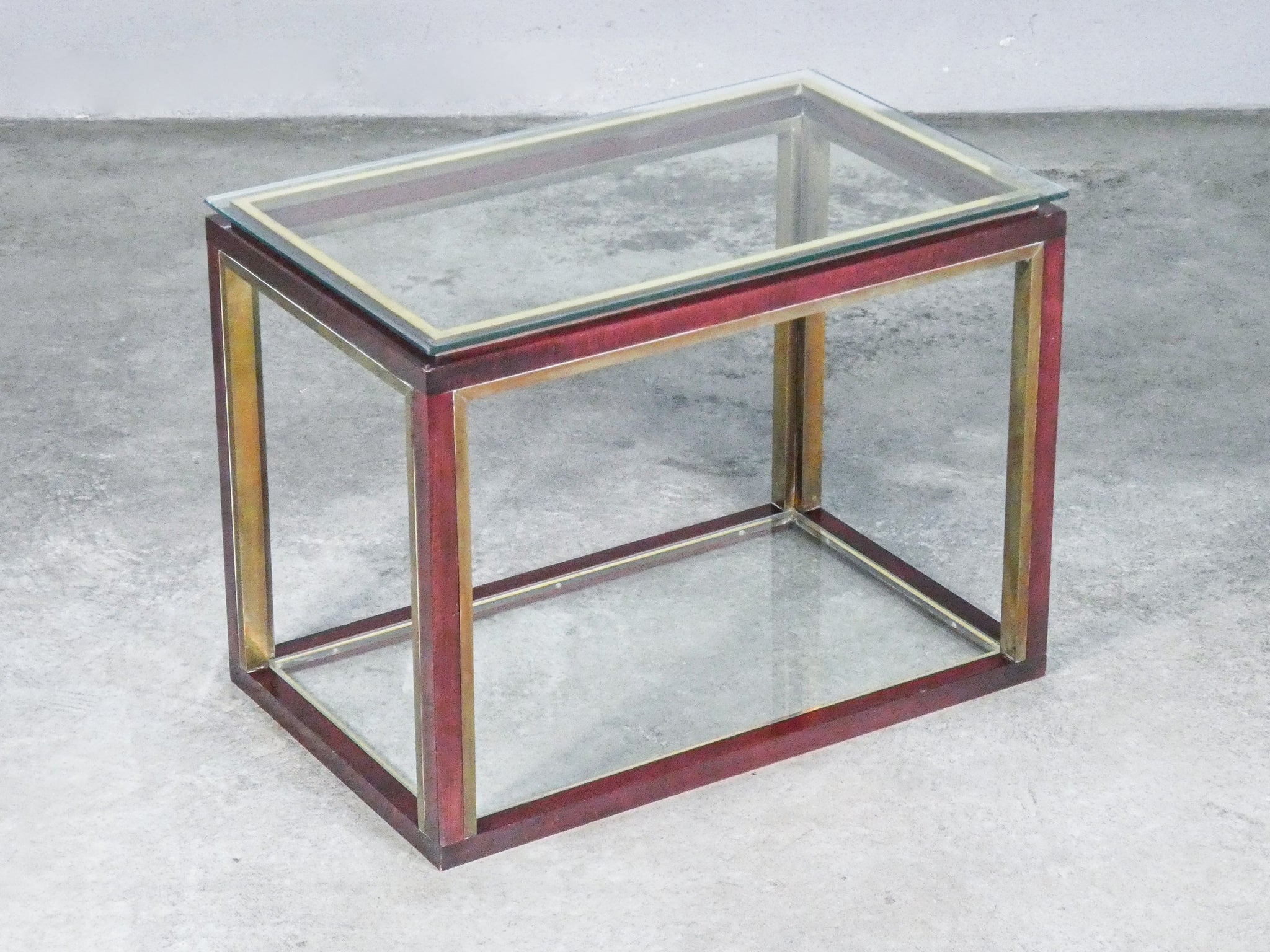 tavolino basso design mogano ottone vetro vintage italia epoca 1950s console
