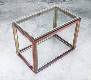 tavolino basso design mogano ottone vetro vintage italia epoca 1950s console