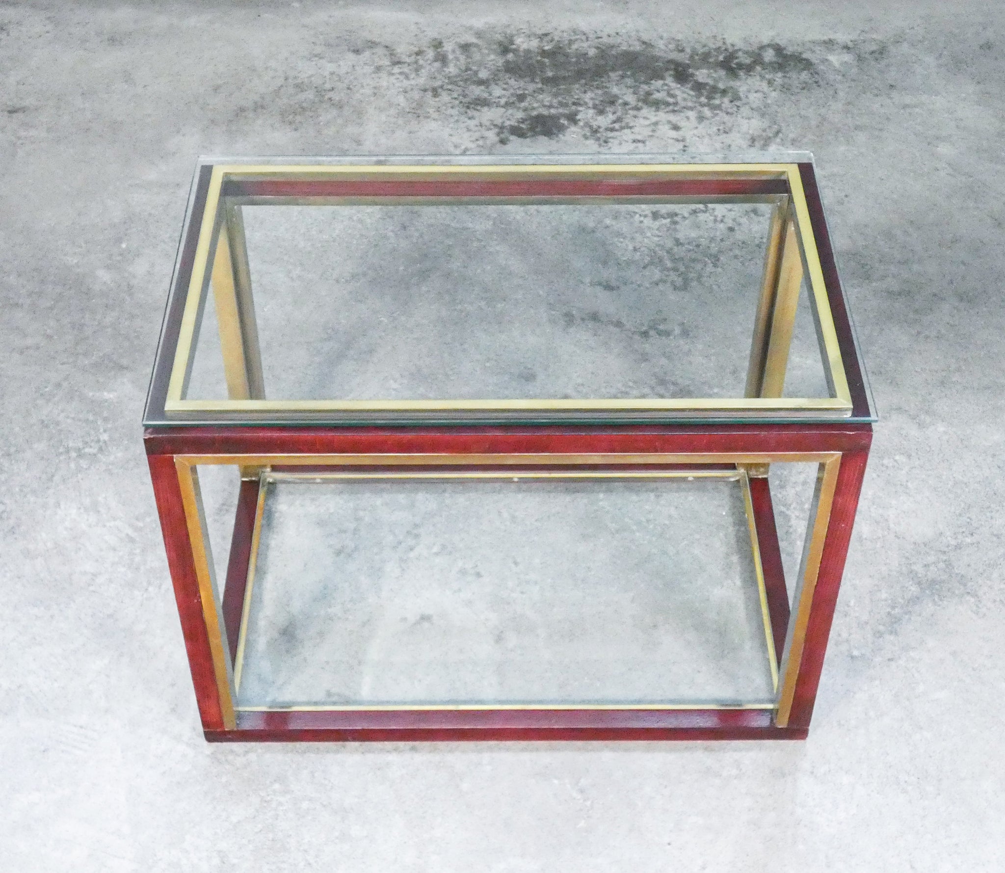 tavolino basso design mogano ottone vetro vintage italia epoca 1950s console