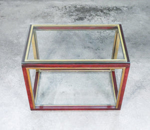 tavolino basso design mogano ottone vetro vintage italia epoca 1950s console