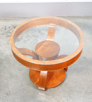 tavolino da fumo basso art deco legno noce tondo epoca 1930s coffee table
