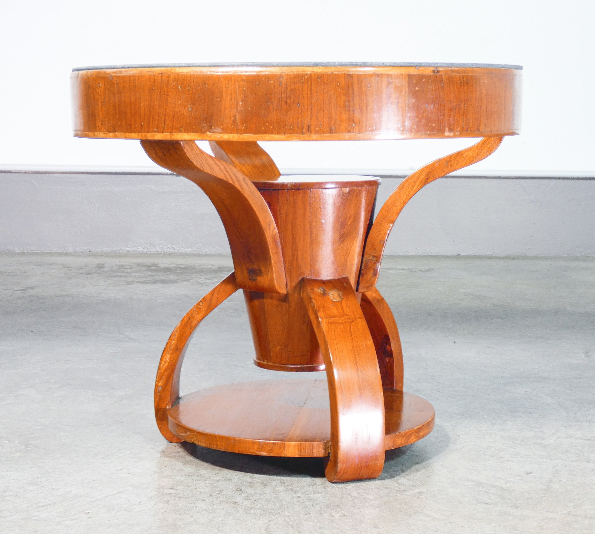 tavolino da fumo basso art deco legno noce tondo epoca 1930s coffee table