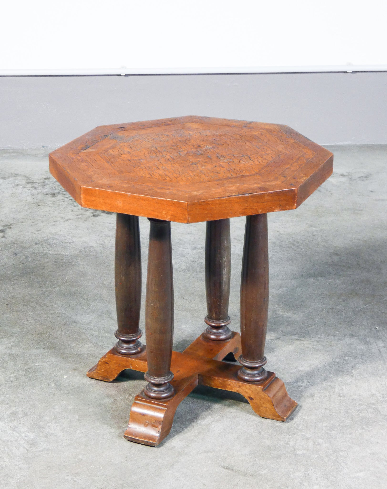 tavolino di servizio gueridon impero legno noce piano ottagonale 1800 antico