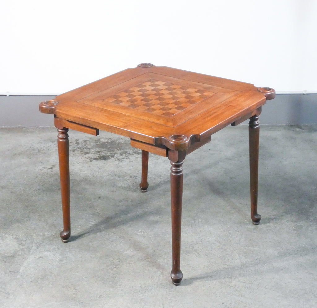 tavolino gioco scacchi scacchiera intarsiata tavolo legno rovere epoca antico