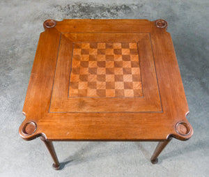 tavolino gioco scacchi scacchiera intarsiata tavolo legno rovere epoca antico