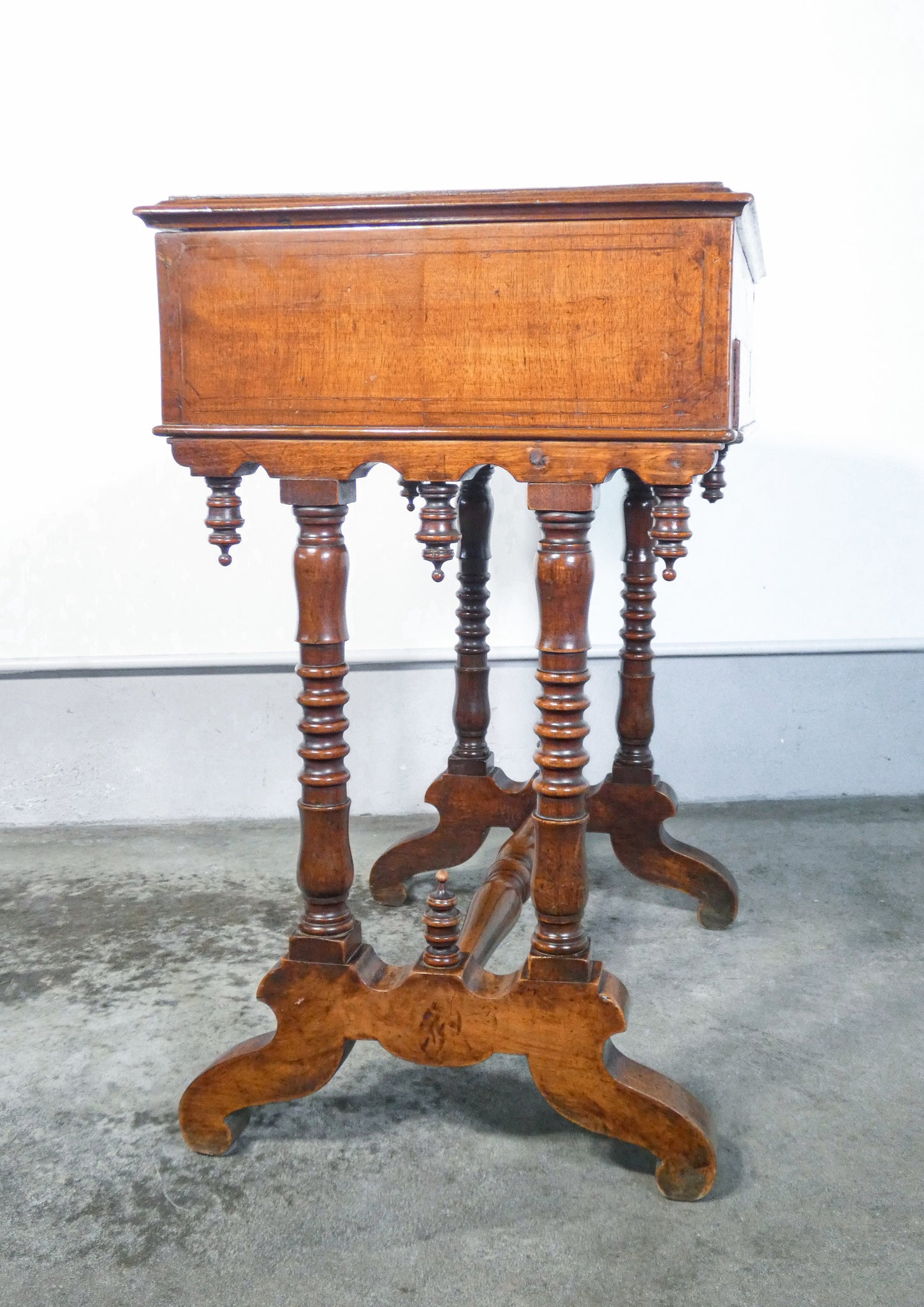tavolino lavoro tricoteuse epoca 1800 legno noce piano apribile cassetto antico