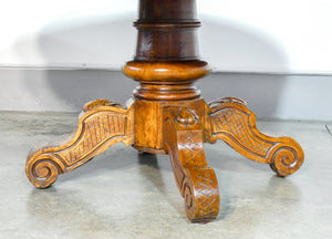 tavolo carlo x rotondo legno massello noce epoca 1800 gamba centrale antico
