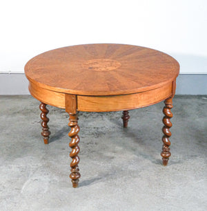 tavolo carlo x rotondo legno noce intarsiato epoca 1800 gambe tortili antico