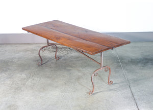 tavolo grande legno noce ferro forgiato battuto epoca primo 1800 antico