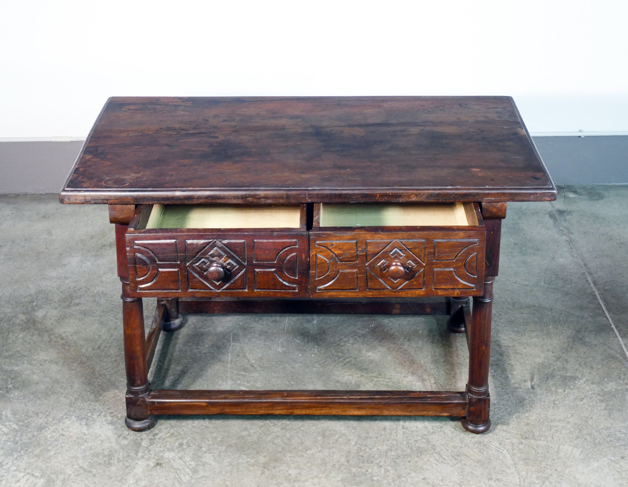 tavolo legno massello noce epoca 1800 2 cassetti scrivania scrittoio antico