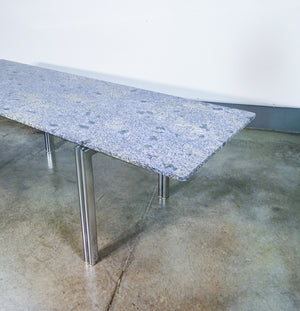 tavolo pranzo design piano granito azul bahia metallo cromato dining table