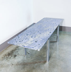 tavolo pranzo design piano granito azul bahia metallo cromato dining table