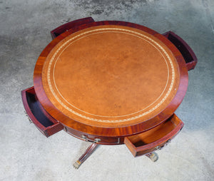 tavolo stile impero legno piano circolare pelle 4 cassetti inghilterra epoca