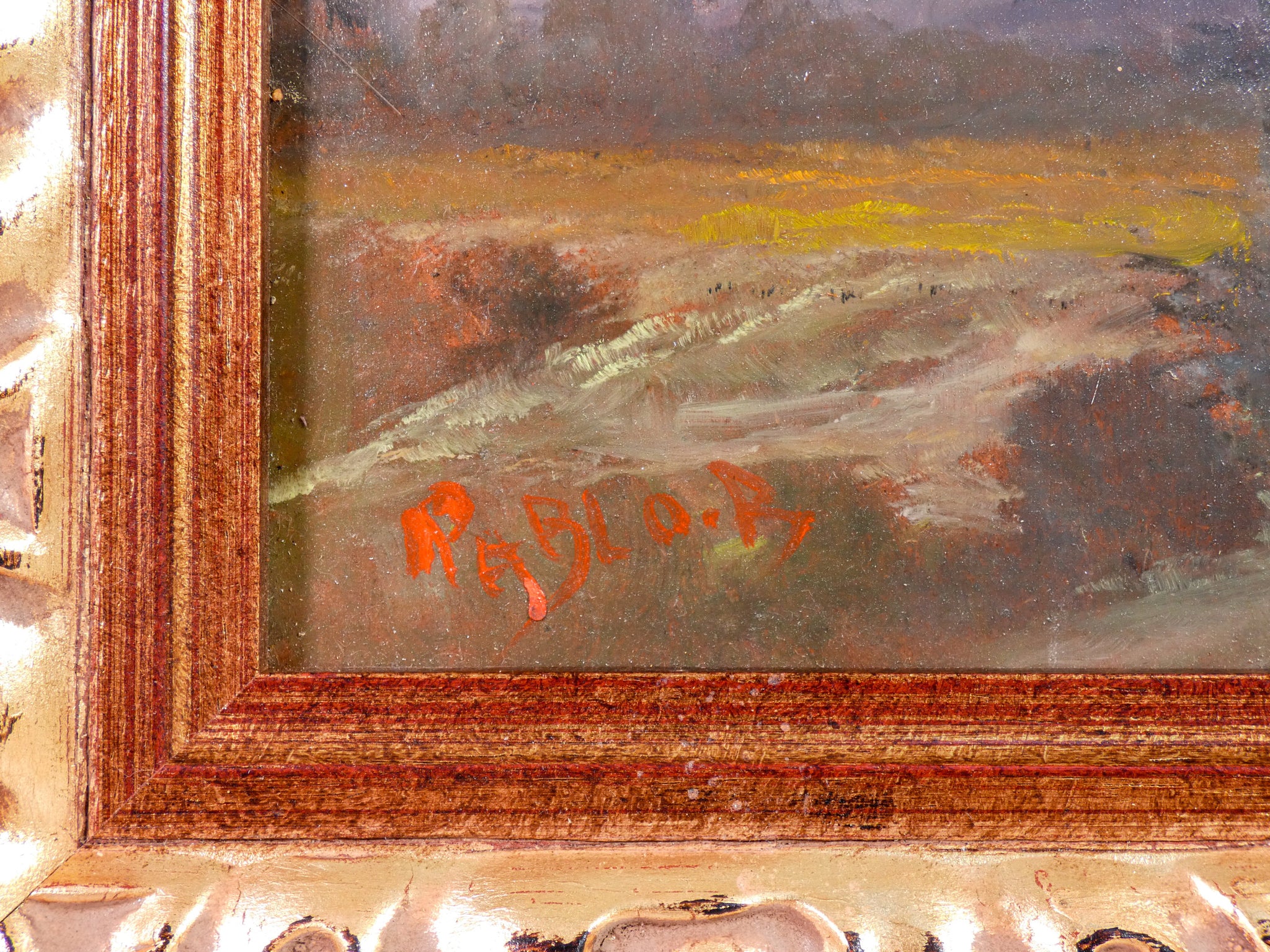 tre quadri paesaggi dipiti olio tavola firmati pablo b cornice natura epoca