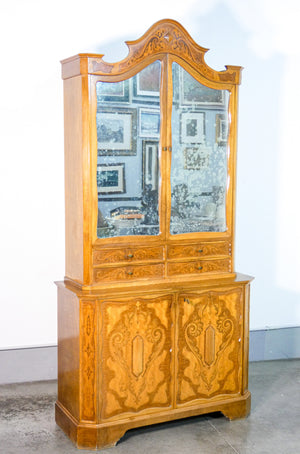 troumeau legno noce intarsiato alzata specchio credenza stipo epoca 1900