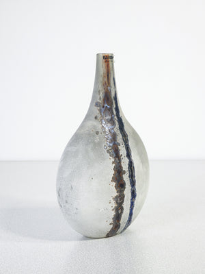 vaso bottiglia design alfredo barbini scavo vetro soffiato murano 1970s 2