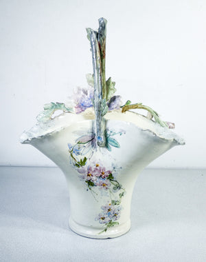 vaso cachepot barbotine cestino ceramica porcellana fiori dipinto a mano