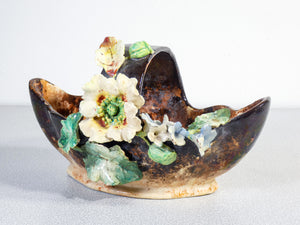 vaso cachepot barbotine cestino ceramica porcellana fiori epoca 1920s francia