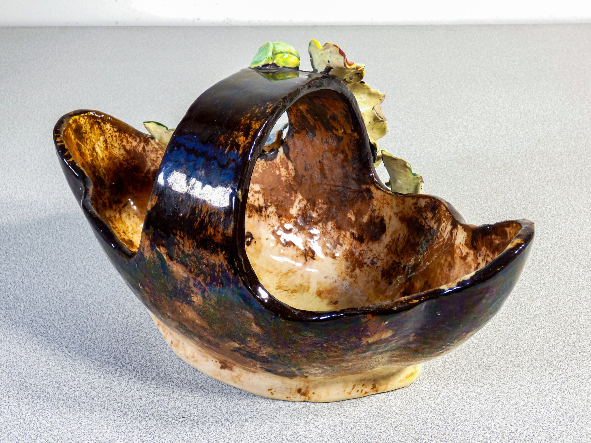 vaso cachepot barbotine cestino ceramica porcellana fiori epoca 1920s francia