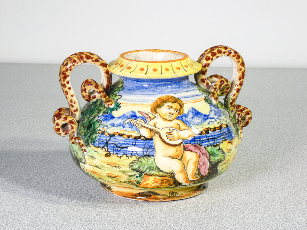 vaso ceramica albisola dipinta a mano epoca 1800 anse a serpente antico
