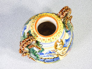 vaso ceramica albisola dipinta a mano epoca 1800 anse a serpente antico